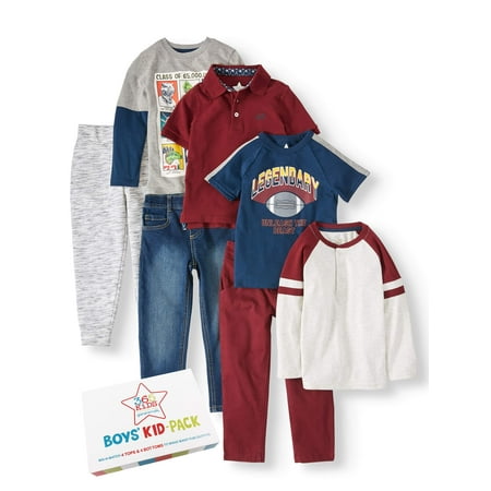 365 Kids from Garanimals Boys 4-10 Kid-Pack with Long Sleeve T-Shirts, Sweatpants, & Jeans, 7-Piece Outfit Set