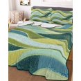 thumbnail image 3 of Quilts Twin-XL Size Bedding Set, Teal Green Ombre Lightweight Quilted Comforter, Modern Abstract Moire Wave Striped Soft Reversible Bedspread Coverlet with Pillow Covers for All Season, 68" x 98", 3 of 7