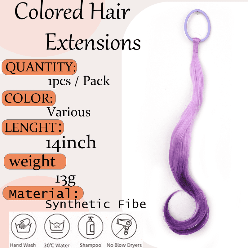 14 Inch Lightweight Colored Hair Extensions Colored Hair Extensions Synthetic for Kids Curly Ponytail Extension with Elastic Tie