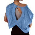 thumbnail image 3 of Lcziwo Women Open Back Workout Tops Short Sleeve Y2K Slouchy Cropped Tees Backless Athletic Running Gym Shirts Blue,M, 3 of 8