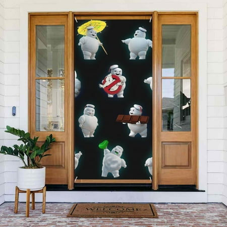 Marshmallow Ghostbusters Door Cover Decorated Banner Tapestry Home Decoration Holiday Party Supplies Door Banner Porch Sign Banner 72.8 x 35.4 Inch