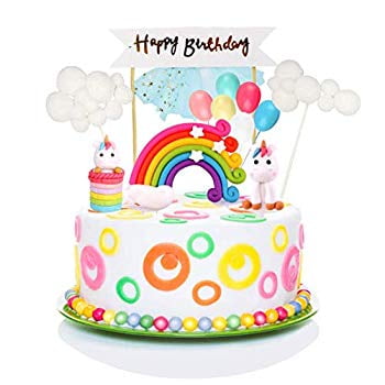 9PCS Balloon Cake Gift Box Set Hot Air Balloon Cake Top Hat Rainbow Balloon Cake Toppers Cloud Cake Suitable for Wedding Baby Shower Birthday Party Decorations Happy Birthday Cake Decoration