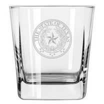 12 oz Square Base Rocks Whiskey Double Old Fashioned Glass Texas State Seal