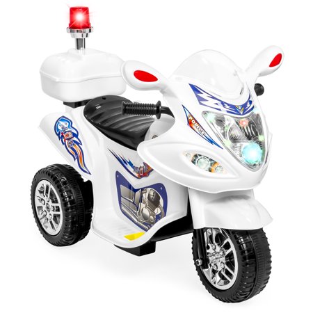 Police Motorcycle Accessories - Best Choice Products 6V Kids Battery Powered Electric 3-Wheel Police Emergency Motorcycle Bike Ride-On Toy w/ LED Lights, Music, Horn, Storage - White