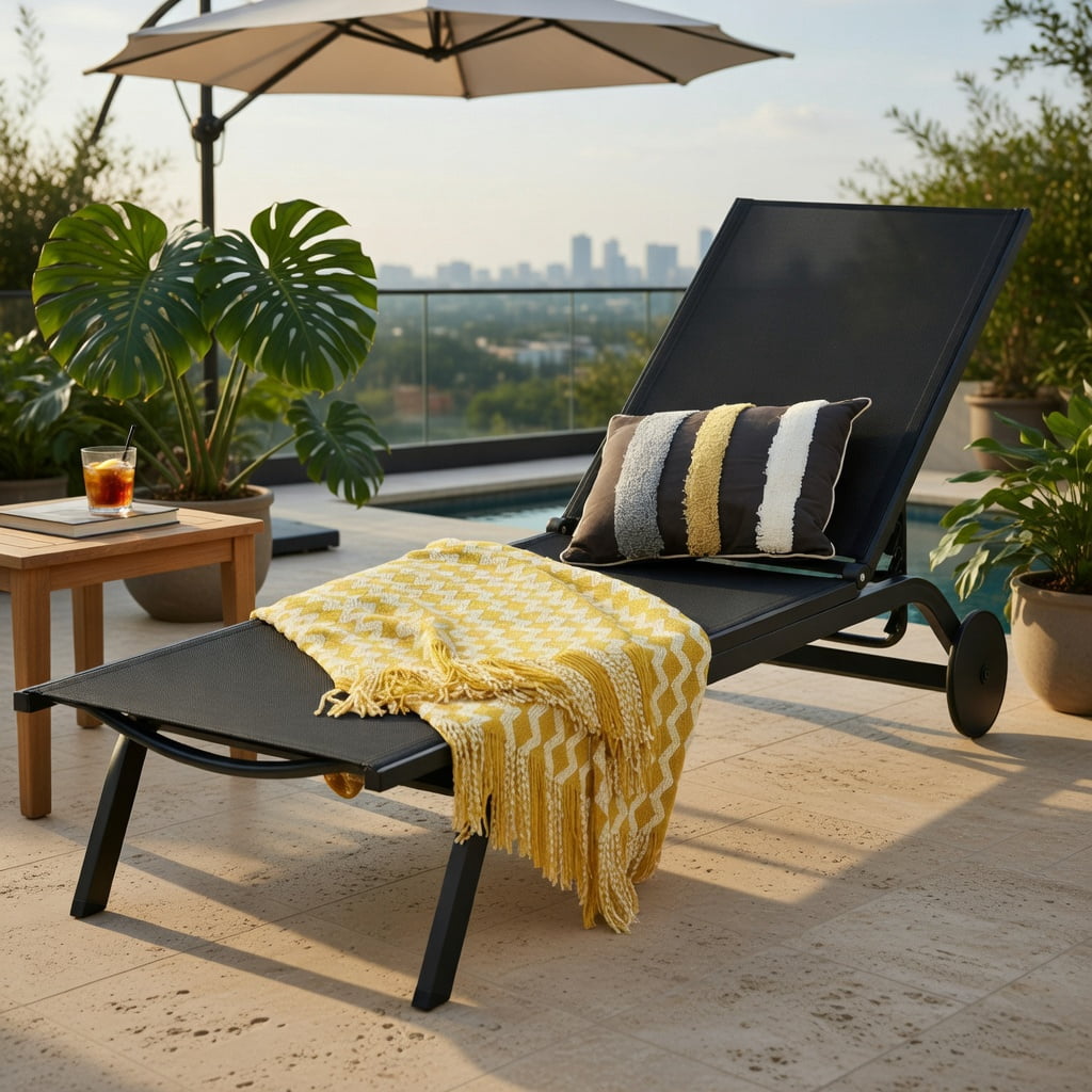 Hommoo Adjustable Aluminum Outdoor Lounge Chair, 6-Position Reclining Chaise for Patio, Poolside & Backyard, Black