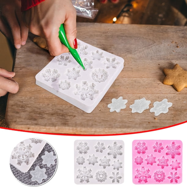 Fiudx Herramientas para Decorar Pasteles Navideños, Molde de Fondant de Copos de Nieve, Herramienta Antiadherente para Hornear, Flexible y Reutilizable, Ideal para Chocolate, Jabón, Dulces, Gelatina,