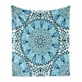 thumbnail image 1 of Moroccan Soft Flannel Fleece Blanket, Moroccan Architecture Consists of Geometrically Patterned Mosaic and Stars Eastern, Cozy Plush for Indoor and Outdoor Use, 60" x 80", Blue White, by Ambesonne, 1 of 6