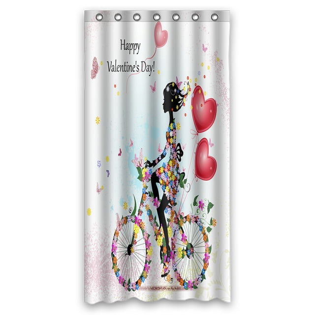 ABPHQTO Mujer en bicicleta Valentines Cortina de ducha de poliéster impermeable y ganchos 90x180 cm