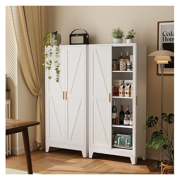 61" Metal Pantry Cabinet - White Storage Cabinet with Adjustable Shelves, Freestanding Cupboard for Kitchen, Bathroom, Office