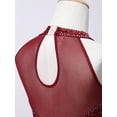 thumbnail image 5 of LiiYii Kids Girls Ballet Dance Latin Jazz Fringed Dress Sheer Mesh Keyhole Back Tassel Leotard Glittery Bodysuit Burgundy 10, 5 of 7