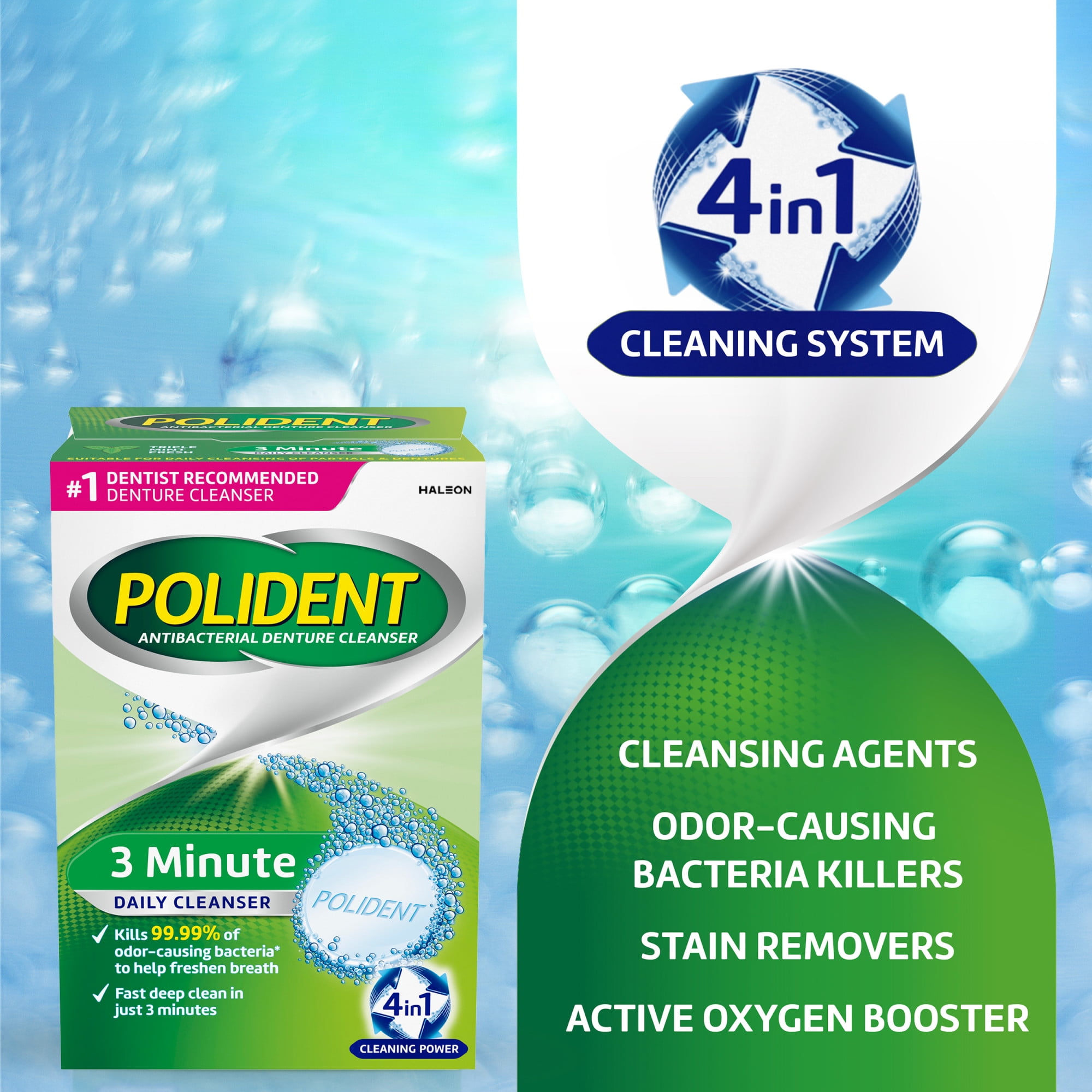 Polident 3 Minute Antibacterial Denture Cleanser Tablets, Triple Mint ...