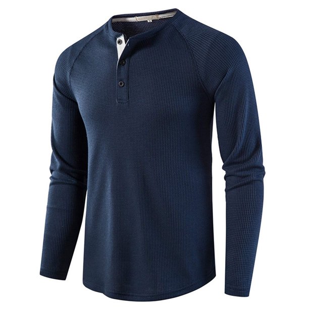 pstuiky Camisas casuales de manga larga para hombre, Camisa informal de manga larga con cuello alto y botones de invierno para hombre top de hombre xxl