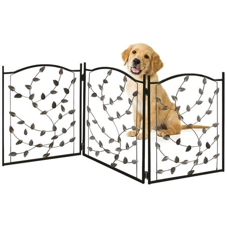 Folding Gate For Patio Door Security Bundaloo Freestanding Metal Folding Pet Gate | Large Portable Panels for Dog & Cat Security | Foldable & Versatile Enclosure Gates for Puppies | Indoor & Outdoor Playpen Safety Barriers for Pets ()