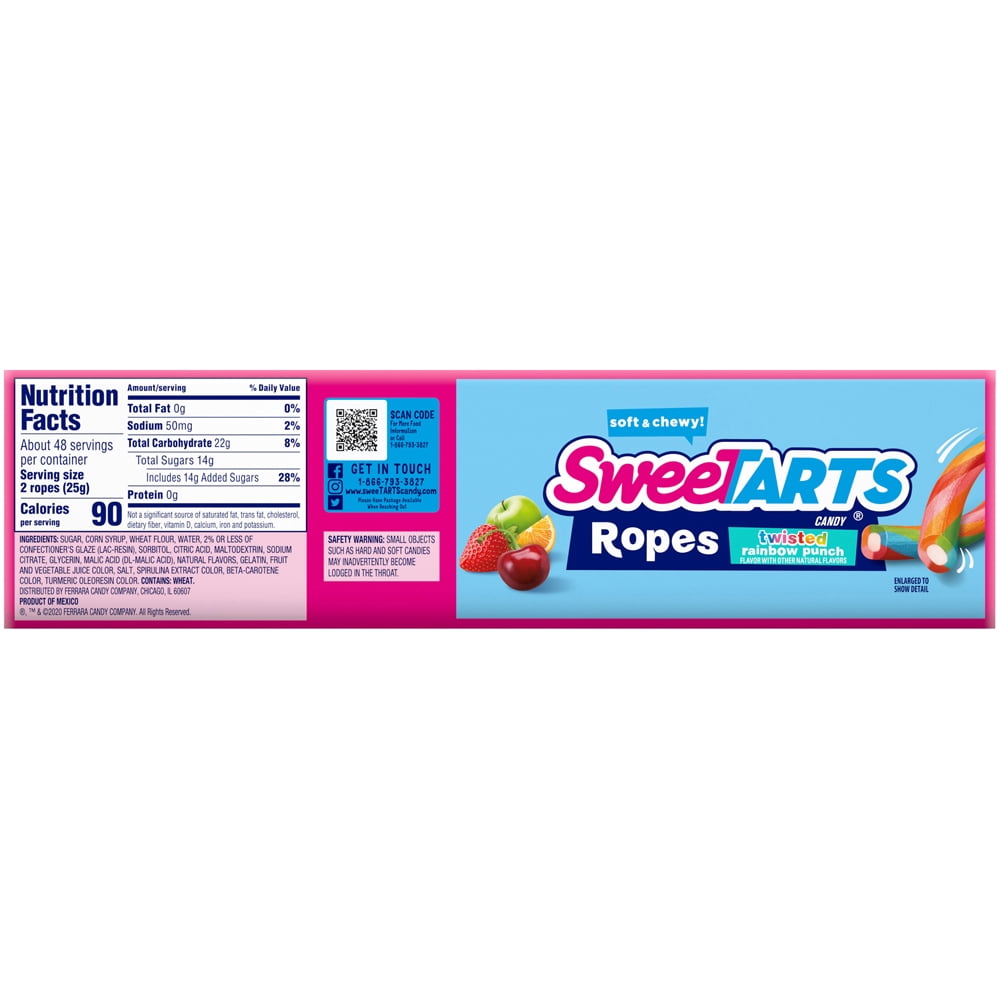 SweeTARTS Twisted Rainbow Ropes Candy, 3.5 oz (12 Ct)