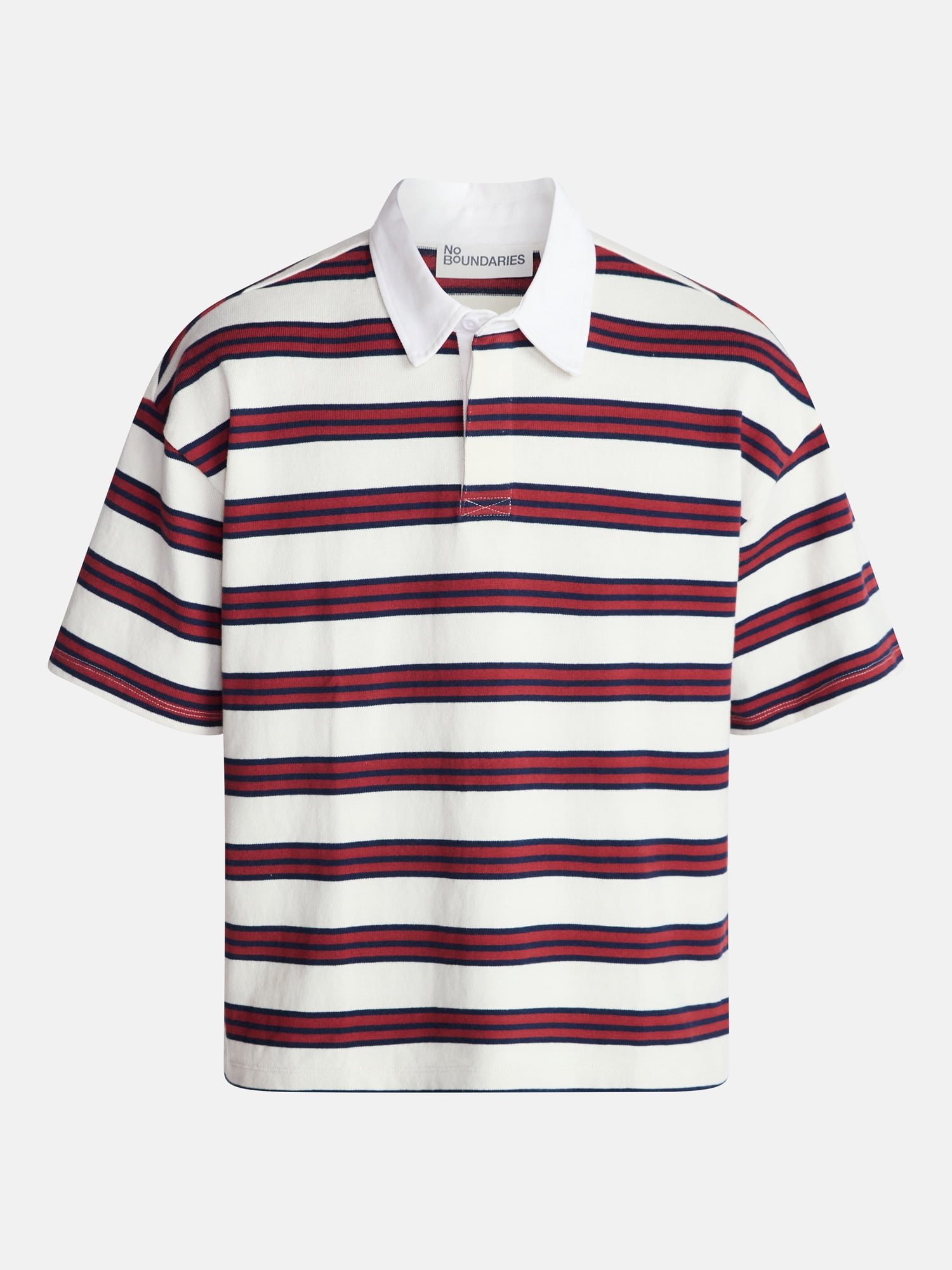 No Boundaries Striped Rugby Shirt with Short Sleeves, Men's XS-4XLT