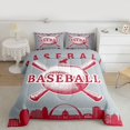 thumbnail image 2 of Homewish Cartoon Ball Game Queen Comforter Set, Baseball Player Bedding Sets, Retro Sports Theme Reversible Bedding Comforter Set, Grey Red Microfiber Bedroom Decor, 3pcs, 2 of 8