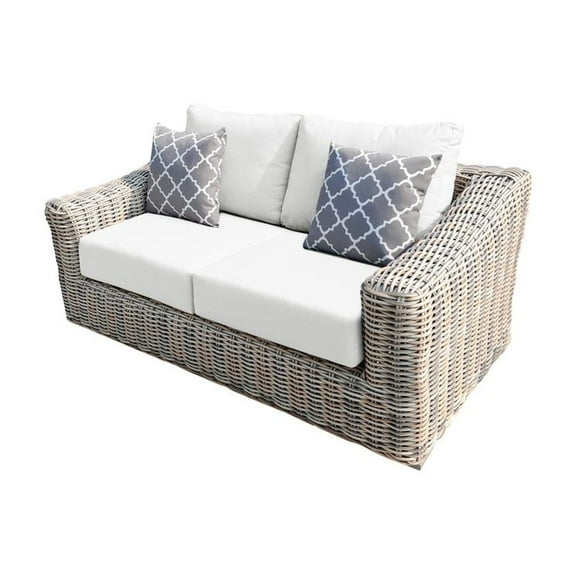 Hawaii Three-Tone Wicker Gray/Off White/Beige Loveseat in White Cushion