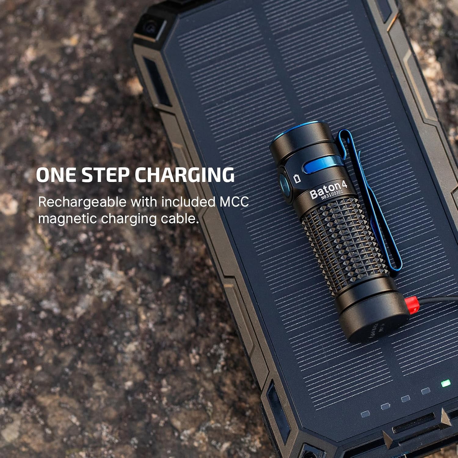 OLIGHT Baton4 Rechargeable EDC Flashlight, Bright LED Flashlight 1300 Lumens with Charging Cable, IPX8 Waterproof, 6 Adjustable Modes Handheld Light for Home, Camping, and Emergencies （Blue Phantom）
