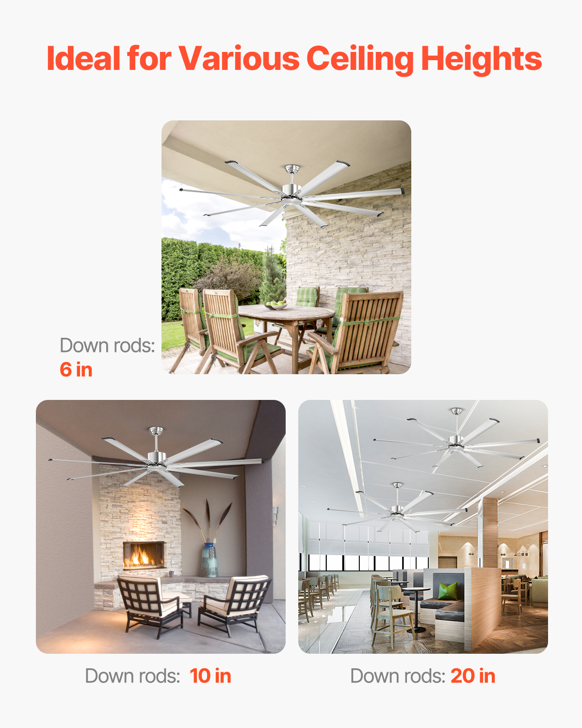 VEVOR 84 In Ceiling Fan without Light,6-Speed Remote Control, Aluminum 8-Blade, Reversible DC Motor, Modern Low Profile Flush Mount Fan for Bedroom, Living Room, Patio,Indoor/Outdoor, Brushed Nickel