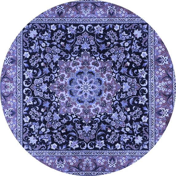 Ahgly Company Machine Washable Indoor Round Medallion Blue Traditional Area Rugs, 8' Round