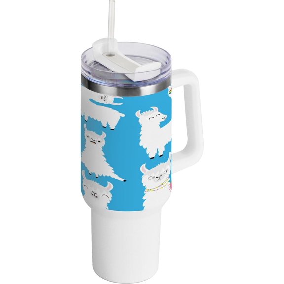 SKYSONIC 40 oz Cute Llama Alpaca Tumbler With Lid And Straw Travel Coffee Mug Stainless Steel Insulated Thermal Tumblers Cup