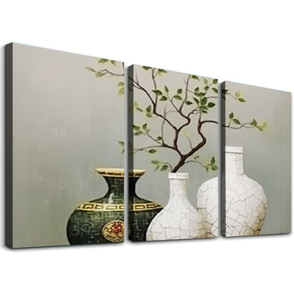 PRATYUS Fall Decor Green Plants Wall Art Canvas Print 3 Piece Set 12x16x3pcs