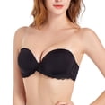 thumbnail image 3 of VISALY Strapless Clear Back Strap Convertible Bra with Lace Push Up Padded Backless Bra Plus Size Underwired Brassiere Low Back Strapless Bra Women Push Up Lace Trim Lifting Balconette Black 32B, 3 of 9