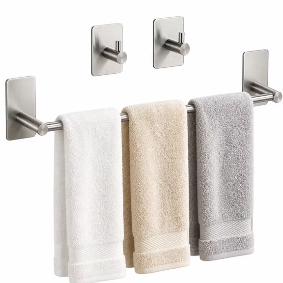 24" Stainless Steel Towel Bar Set with 2 Heavy-Duty Hooks, Wall-Mounted, Rustproof Polished Silver Towel Rack for Space-Saving