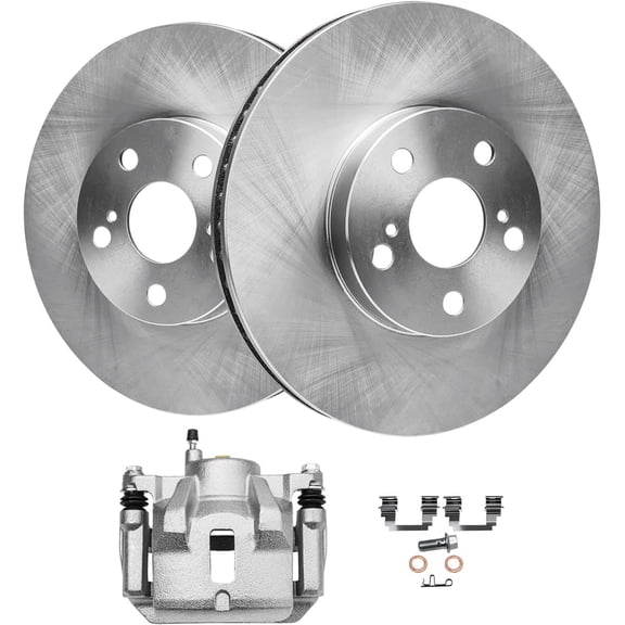 Detroit Axle - Front Disc Brake Rotors Right Brake Caliper Replacement for 2003-2008 Toyota Corolla Matrix Pontiac Vibe - 3pc Set