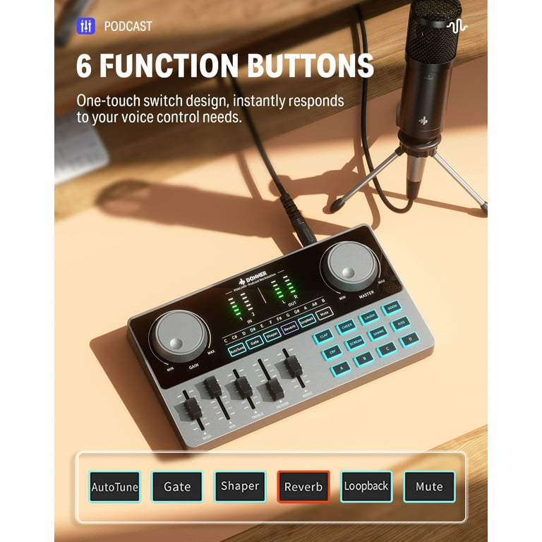 ゆるゆりDONNER PODCAST CONSOLE BUNDLE Donner Podcast Kit with Sound Card Mixer, XLR-6.35mm Mic for