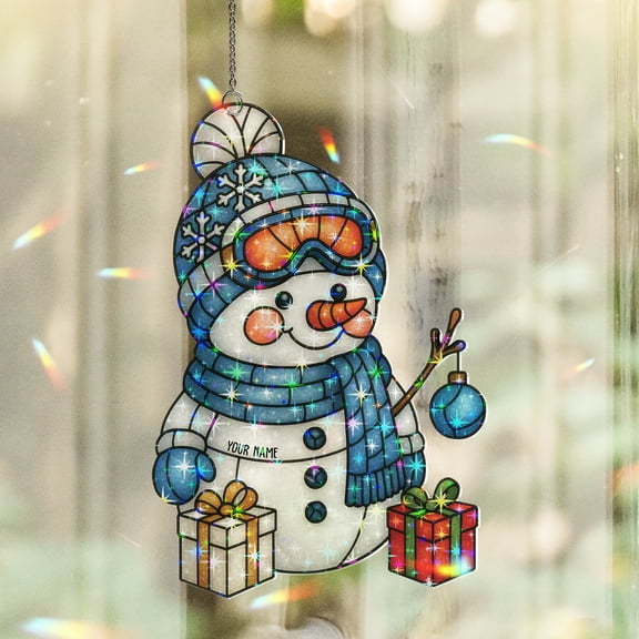 Lotusprinthandmade Personalized Christmas Snowman Custom Shape Star Hologram Ornament 3.5in, Personalized Christmas Snowman Gift Ornament
