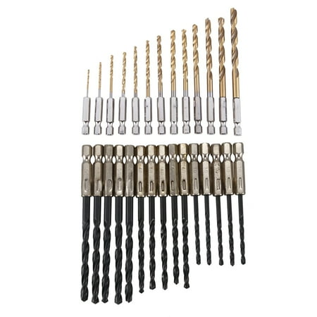 

2 Set High Speed Steel Titanium Coated Drill Bits Set with Hex - 1 Set 15 Pcs & 1 Set 13 Pcs
