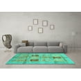 thumbnail image 3 of Ahgly Company Machine Washable Indoor Square Abstract Turquoise Blue Modern Area Rugs, 3' Square, 3 of 4