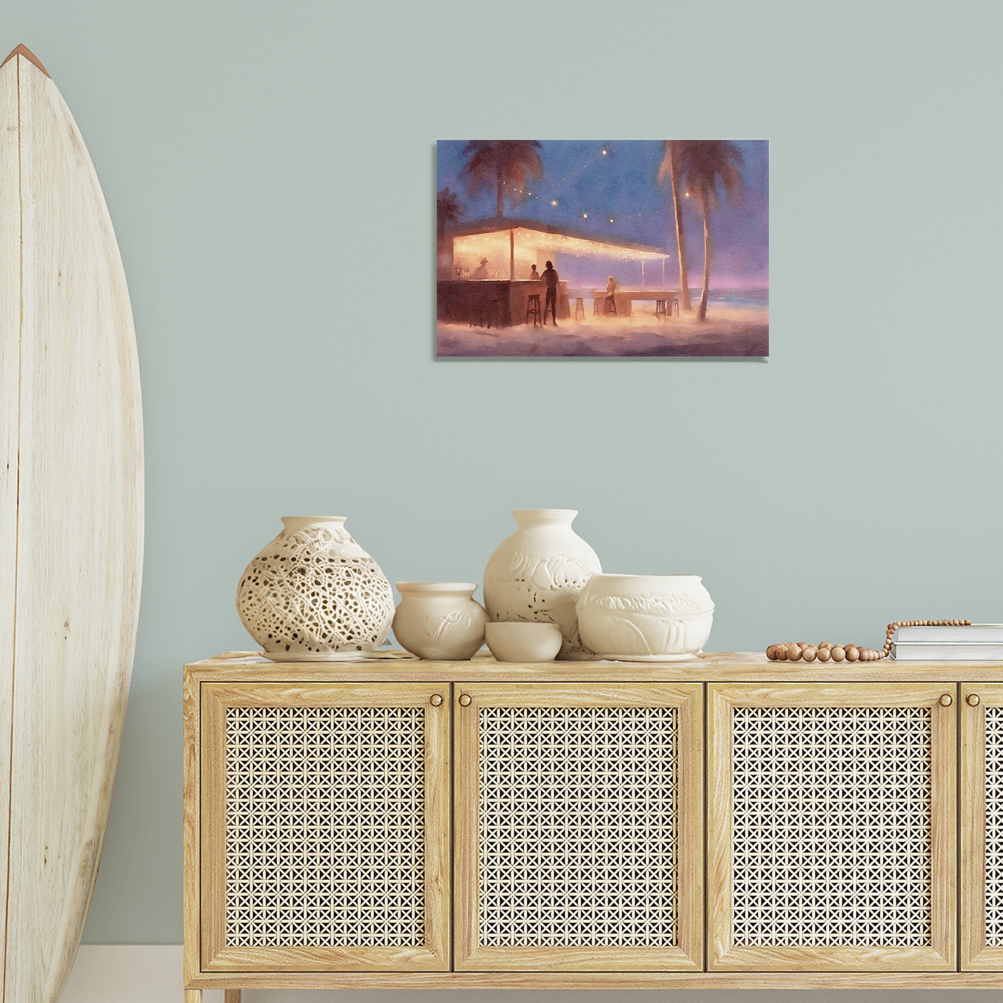 Stupell Industries Evening Beach Bar Nautical & Beach Painting Wrapped Canvas Art Print Wall Art, 24 x 16