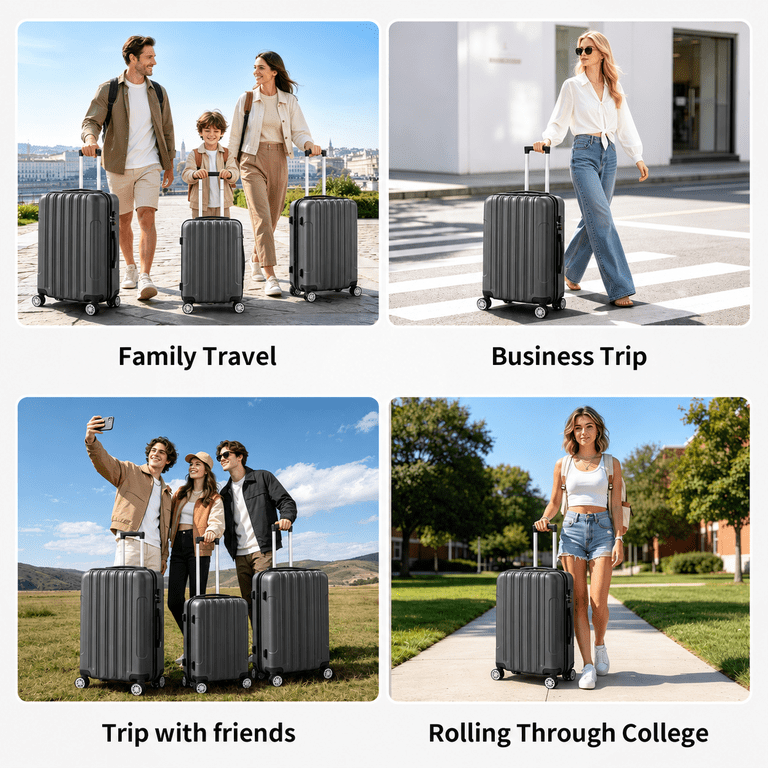 Zimtown, Luggage Set, 3 Piece Nested Spinner Suitcases, Dark Gray