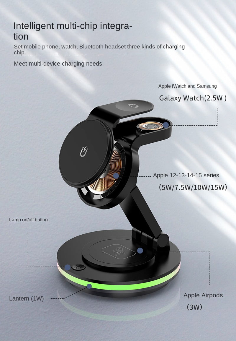 Magnetic three in one wireless fast charging dock, suitable for wireless charging of mobile phones, watches, and headphones, suitable for iPhone 15 14 13 12 11 Pro Max and Apple Watch iwacth AirPods