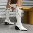 stacked heel knee high boots