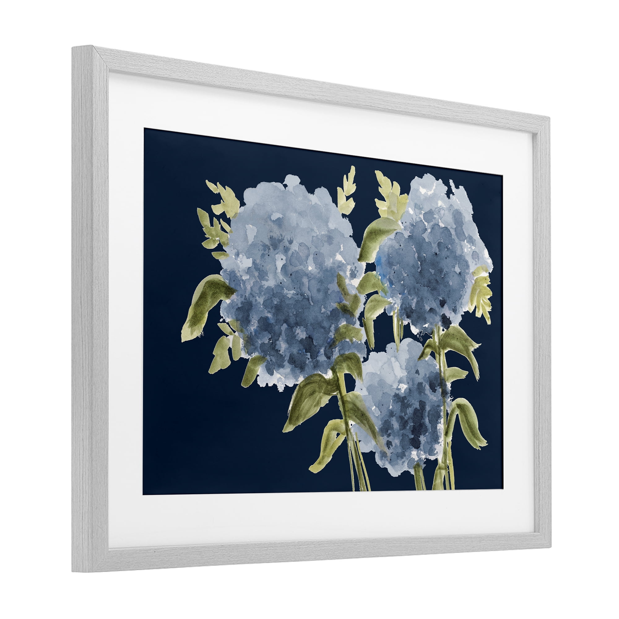 Stupell Industries Blue Hydrangeas on Indigo Gray Framed Print Under Glass, design by Janice Gaynor