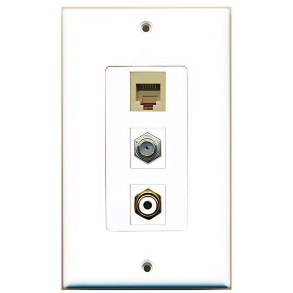 RiteAV - 1 Port RCA White and 1 Port Coax Cable TV- F-Type and 1 Port Phone RJ11 RJ12 Beige Decorative Wall Plate Decorative