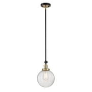 Vanity Art Modern 1-Light Mini Pendant Lighting in Black W/Antique Brass with Clear Seedy Glass Shade Farmhouse Hanging Lamp Ceiling Light Fixture MS201-1BK-AB-SY