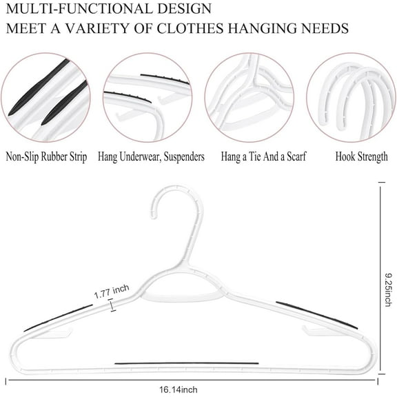Plastic Hangers 50 Pack - Non Slip, Heavy Duty, Space Saving for Suits, Dresses, Shirts, Coats