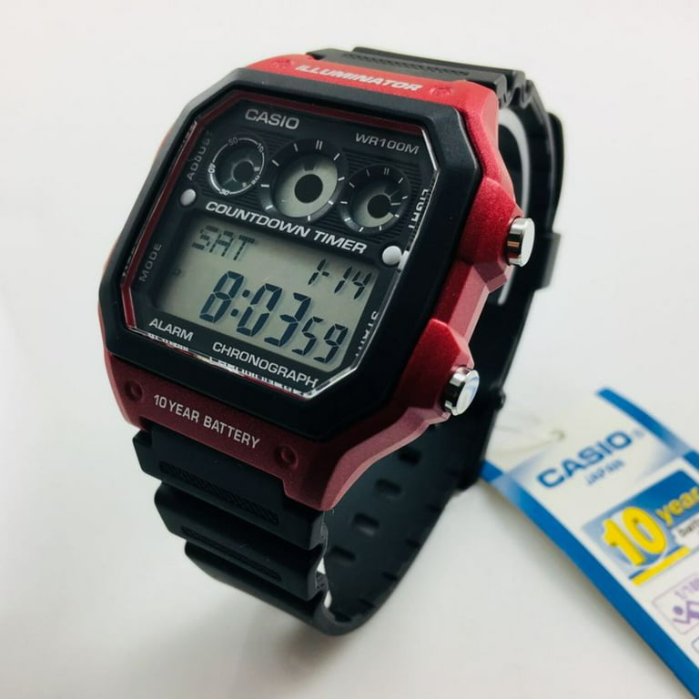 Casio Men's Digital Square Red Resin Case Black Band Watch