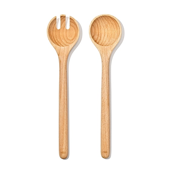 OXO SoftWorks Beechwood Salad Servers, 2-Piece Set, Wooden Serving Utensils