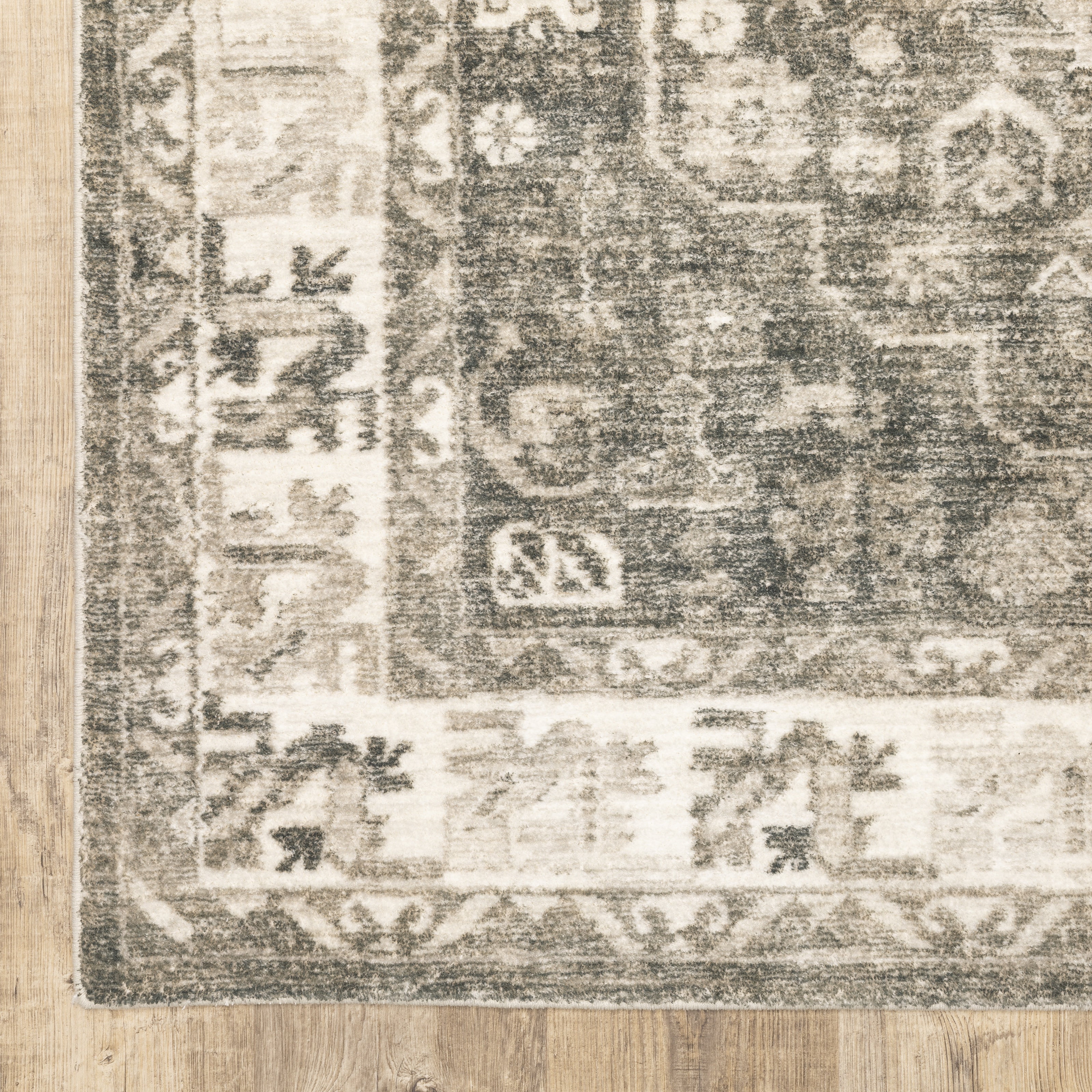 Avalon Home Silvana Distressed Border Area Rug, 2' X 8' Runner, Charcoal/ Ivory