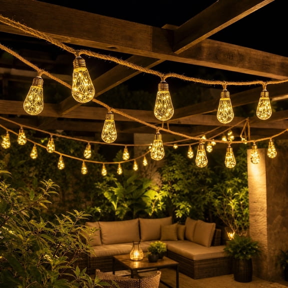 Eolstice Solar Powered Rope Bulb String Lights, Remote Control, Ground Stake, Waterproof Vintage LED Patio Lights, for Garden Backyard Wedding Holiday Decor