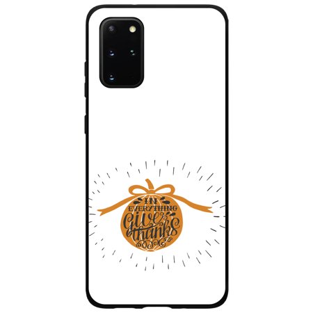 DistinctInk Case for Samsung Galaxy S20 ULTRA (6.9" Screen) - Custom Ultra Slim Thin Hard Black Plastic Cover - In Everything Give Thanks - Orange White