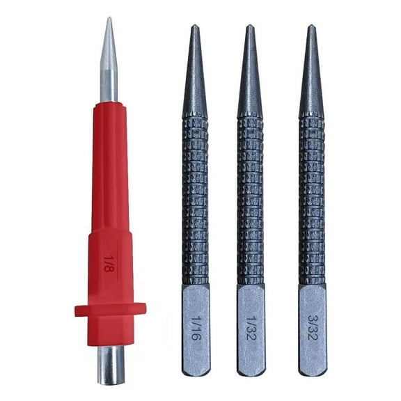 4-Piece Nail Setter and Center Punch Set, High Carbon Steel Woodworking Tools for Flush Nail Driving and Accurate Metal Drilling