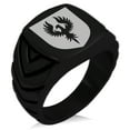 thumbnail image 1 of Stainless Steel Phoenix Resurrection Coat of Arms Shield Chevron Pattern Biker Style Polished Ring, 1 of 1