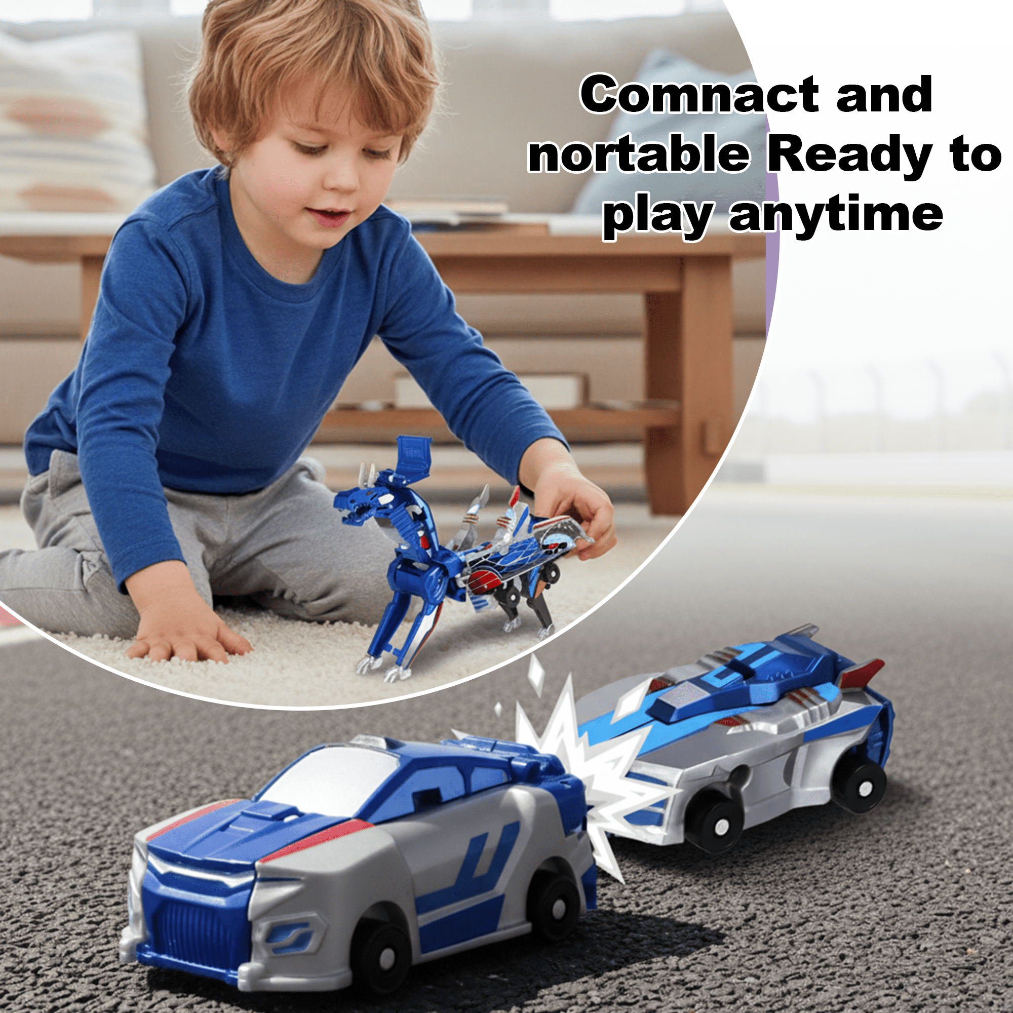 Flynow, Transforming Dinosaur Toys, Magnetic Car, 2 in 1, Blue
