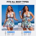 thumbnail image 5 of RELLECIGA Womens Swimwear V Neck Front Shirring One Piece Skirt Swim Dress Bathing Suits, 5 of 11